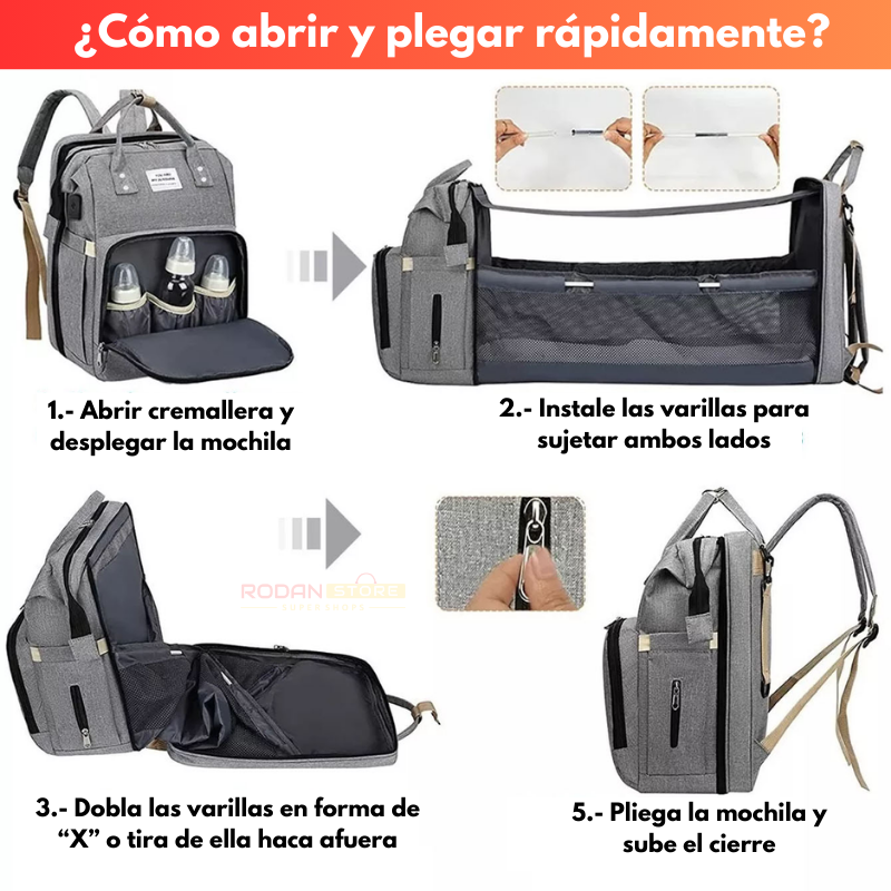 BebéTravel 3 en 1 - Mochila Pañalera Expandible con Cuna y Cambiador