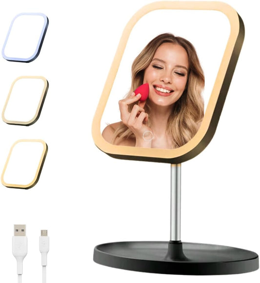 EleganceVue™: Espejo con Luz LED y Organizador de Maquillaje