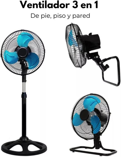 BreezeBoost StandFan™: Ventilador de Pedestal, Piso y Pared 3 en 1, Pedestal y Aspas de Metal, 18 Pulgadas